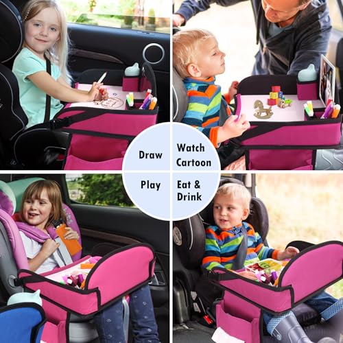 Kids Travel Tray for Airplane - Toddler Car Seat Table Tray, Road Trip Essentials for Boys & Girls, Carseat Lap Desk for Kids Road Trip Activities (Pink) - color: Pink