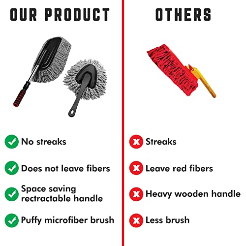 Microfiber Car Duster Cleaning and Car Dash Brush Supplies for Dashboard Exterior Dust Interior Cleaner with Long Retractable Handle to Trap Dust and Pollen for Cars Truck Bike RV Boats Motorcycle - size: 2 pcs