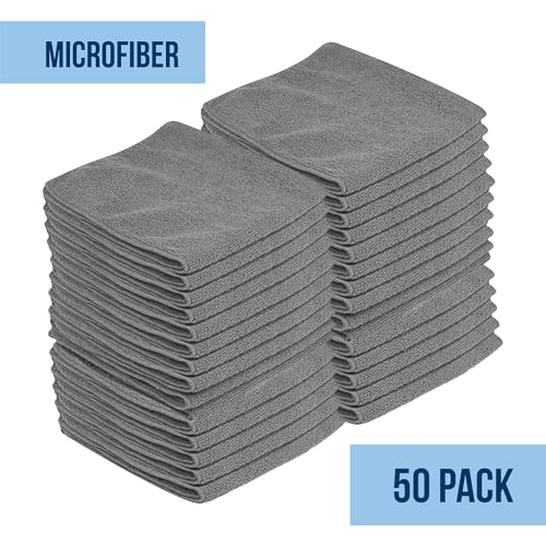 GREEN LIFESTYLE Chamois Cloth, Microfiber Cleaning Cloth 50 Pack, Borderless Towels Cleaning, Car Microfiber Towel, Drying Car Wash Towels (11.5" x 11.5", Grey) - color: Grey, size: Pack of 50