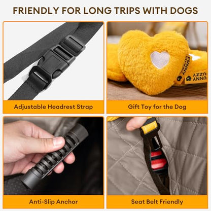 FUNNY FUZZY Dog Car Seat Cover, Back Seat Extender for Dogs - 420Lb Hard Bottom Waterproof Pet Car Seat Cover, 600D Heavy Duty Pet Hammock with Non-Slip Bottom for Cars, SUV, Trucks - color: Taupe