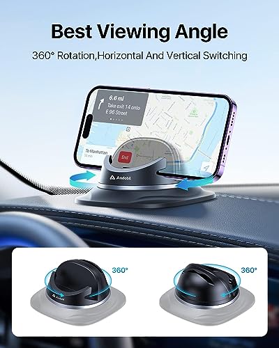 andobil Upgraded Car Phone Holder, Stable & Silicone Phone Holders for Your Car, 360°Rotatable Dashboard Cell Phone Holder, Cell Phone Car Mount Compatible with iPhone 16 Pro Max/15/14/13/12, Samsung