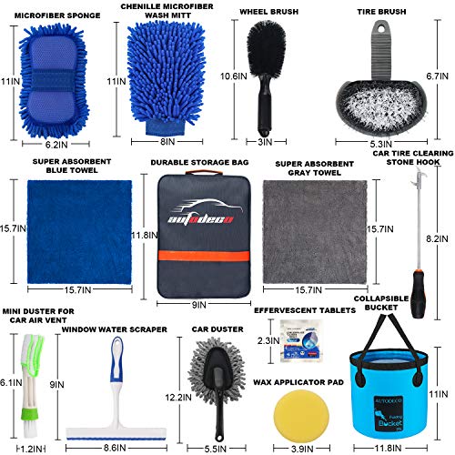 22Pcs Car Wash Cleaning Tools Kit Car Detailing Set with Blue Canvas Bag Collapsible Bucket Wash Mitt Sponge Towels Tire Brush Window Scraper Duster Complete Interior Car Care Kit - color: Blue