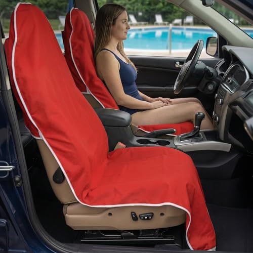 Dri Seats Waterproof Car Seat Cover – Premium Sweat Towel with Slip Resistant Backing for Front Seats in Cars, Trucks, SUVs – Universal Seat Covers & Liner, Easy Install (Red, Large) - color: Red, size: Large
