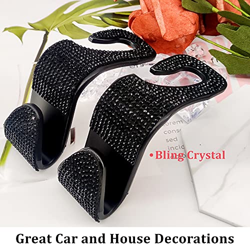 Dermasy 2 Pack Car Hooks, 2021 New Bling Rhinestones Crystal Hooks Car Decorations Auto Seat Back Organizers Strong and Durable Backseat Hanger Storage Universal for SUV Truck Vehicle (Black)