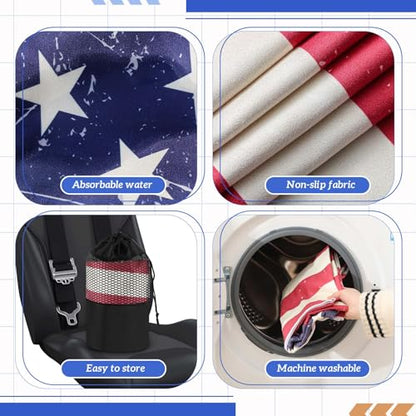 Hahafelt 2 Pack Car Seat Towel Covers with Storage Bag, 63 x 32 Inch Universal Non Slip Waterproof Sweat Protector for Car Truck, Gym Swimming Running, Machine Washable (American Flag) - style: American Flag