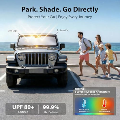 Upgraded Windshield Sun Shade for Jeep Wrangler 2000-2026 and Gladiator [Super Heat Insulation, 99.9% Sun Protection] Foldable Sunshade with Storage Bag, Car Accessories, XS (59 x 21 in) - size: Xs | 59"l X 21"w