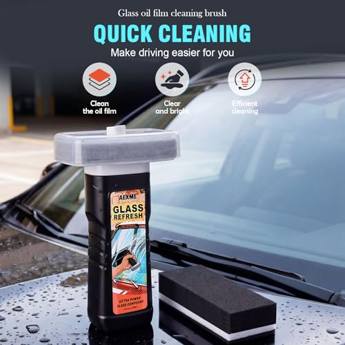 Windshield Oil Film Remover, Car Glass Cleaner Tool for Windshield & Windows, Remove Water Spots, Rain Marks, Haze & Grime, Anti Glare Streak Free Auto Window Cleaner, Improve Night Driving Visibility