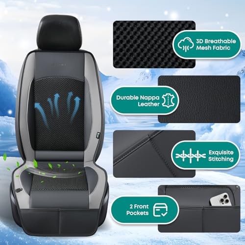 FLORICH Cooling Car Seat Cover Front Seat, 12V-24V Ventilated Seat Cushion, Cooling Car Seat Cushion with 2 Powerful Turbo Fans 3-Speed Adjustable for Summer Driving, Universal Fit for Car SUV Truck - color: Gray