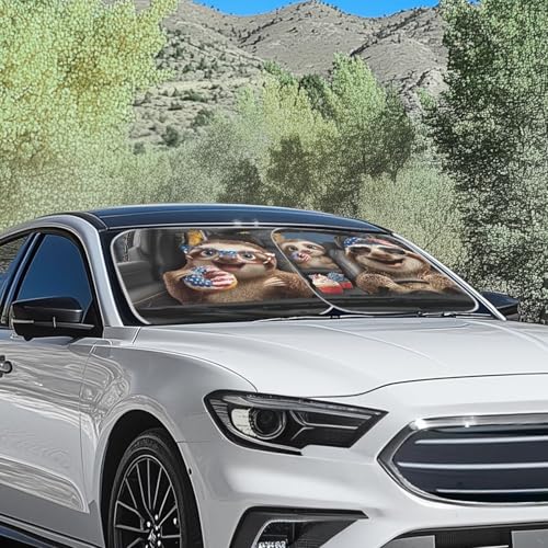 AFPANQZ America Flag Sloth Car Windshield Sun Shades Visor Car Front Window Sunshade Sun Protection UV Heat Reflector Women Men Vans Sun Visor SUV Truck 28.5"x25.5" - color: America Flag Sloth