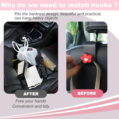 4 PCS Car Headrest Hook, Multifunctional Flower Vehicle Seat Back Storage Hook, Cute Automotive Seatback Organizer Hanger for Purse Grocery Bag Handbag, Universal Fit (Black/Red) - color: Black/Red