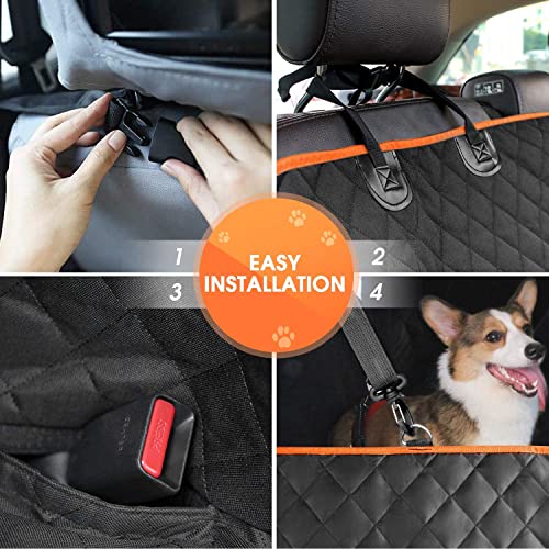 Dog Car Seat Cover for Back Seat, Waterproof Seat Protector Scratchproof Pet Hammock with 4 Bags Side Flaps, Washable Nonslip Backseat Protection for Cars Trucks and SUVs.