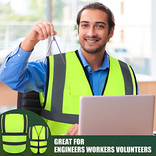 10 Pcs Reflective Safety Vest with Pockets and Zipper High Visibility Vest for Women Men Work, Construction, Cycling - size: Medium