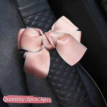 Cute Bow Leather Car Seat Belt Cover Pads,2 Pcs & 4 Pcs Seat Belt Cover for Shoulder, Seatbelt Cushion, Car Seat Strap Pads, Seatbelt Covers for Women (Pink,2) - color: Pink