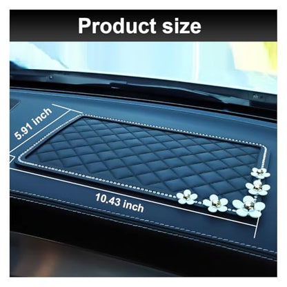 Bling Daisy Car Dashboard Anti-Slip Mat, Rhinestone Auto Dash Phone Hold Sticky Pad, 10.4'' × 5.9'' Vehicle Strong Gripping Mat for Keychain, Sun Glass and Electronic Device (Diamond/Daisy) - color: Diamond/Daisy