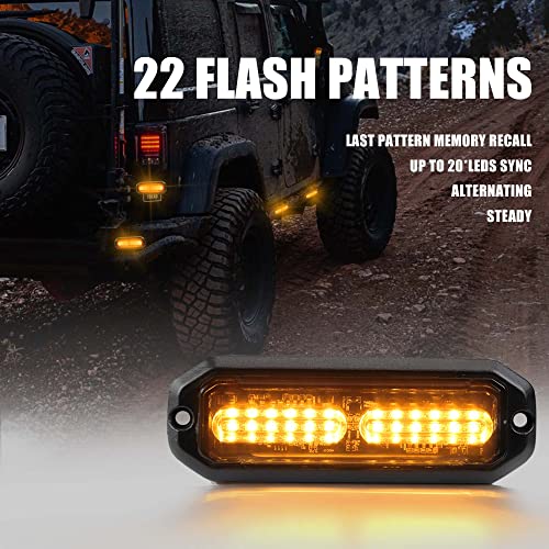 WINECO Amber led strobe lights for trucks 8pcs 12-LED Surface Mount Flashing Strobe Lights kit for Trucks Car Vehicles LED Mini Grille Grill Strobe Light Head Emergency Hazard Warning lights - color: Amber