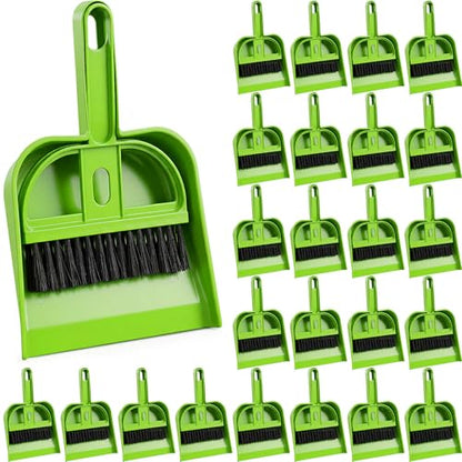 Thenshop 24 Pack Small Dustpan and Brush Set Small Hand Broom and Dustpan Bulk, Compact Cleaning Kit for Desk Keyboard Tabletop Countertop Car Pet Messes Indoor Outdoor Floor Cleaning, Candy Green