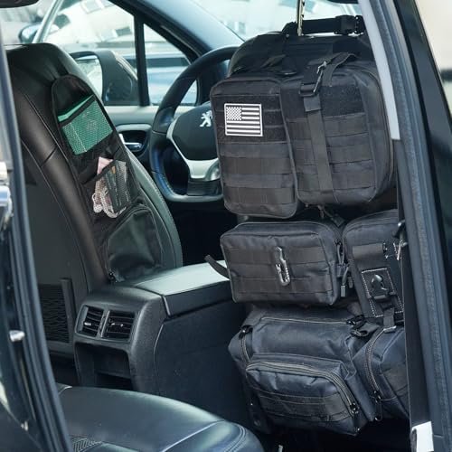 Tactical Car Seat Back Organizer,Tactical Molle Seat Back Organizer with 6 Detachable Molle Pouch,Universal Fits for Car Truck Jeep Vehicle Black - color: Black