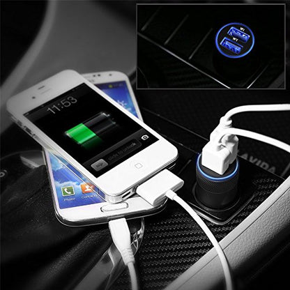 Car Charger,Sicodo 3.4A 2 Pack USB Smart Port Charger Compatible with iPhone 16 15 14 13 12 11 SE X 8 Pro, Pro Max, Plus, Samsung Galaxy S24 S23 S22 S21 S10 Plus S9 Note 20 10+, LG, Pixel, iPad Pro - color: Blue+Black
