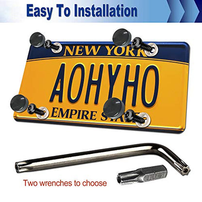 AOOTF Black Anti Theft License Plate Screws - Stainless Steel Mounting Hardware Kit for Front/Rear, M6 Security Screws, Caps, Plug-in Fasteners, Rattle Proof Pads - color: Self Tapping Screws-Black