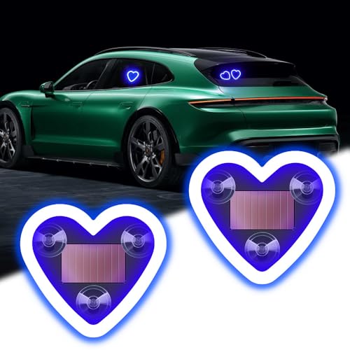 Car LED Interior Light, 6 Modes Heart-Shaped Blue Ambient Light Solar-Powered&USB Charging LED Neon Light for Car Window Decoration(2Pcs) - color: Blue, size: 2pcs