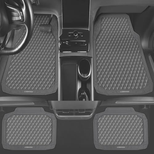 CAR PASS Gray Rubber Car Floor Mats & Cargo Liners, Durable Anti-Slip 3D Rhombus Waterproof Automotive Pad Trim Fit Liner All-Weather Trunk Mats Full Set Universal Fit Auto Van Sedan SUV Truck Gray - color: Gray With Cargo Liners