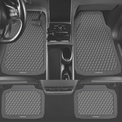 CAR PASS Gray Rubber Car Floor Mats & Cargo Liners, Durable Anti-Slip 3D Rhombus Waterproof Automotive Pad Trim Fit Liner All-Weather Trunk Mats Full Set Universal Fit Auto Van Sedan SUV Truck Gray - color: Gray With Cargo Liners