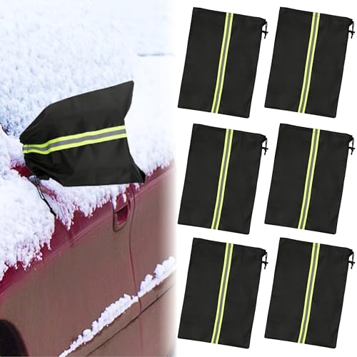 6Pcs Side Mirror Covers for Cars with Reflective Strip, Rear View Mirror Cover Protect from Snow, Winter Car Mirror Cover, Universal Fit for Cars, SUVs, Rearview Accessories with Drawstrings - color: 6PCS(with Orange Reflective Strip)