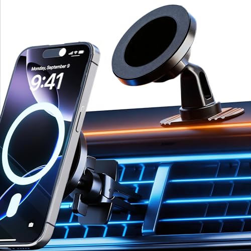 RayLink 3-in-1 for MagSafe Car Mount for Windshield/Vent/Dashboard - 360° Rotation Magnetic Phone Holder with 38 lbs Adhesive for iPhone 17 Pro Max, 16, 15, 14, 13, 12 & All Android Phones