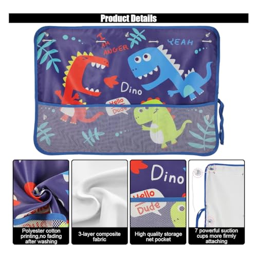 Car Window Shade for Baby, Blackout Car Window Curtain with Storage Pockets & 7 Suction Cups, Cartoon Pattern Cars Side Window Sun Shade Cover for Sun/Heat/UV Rays Protection (Blue-Dinosaurs) - color: Blue-Dinosaurs