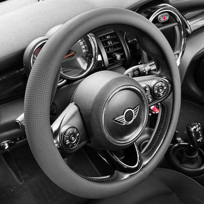 PINCTROT Large Size Nappa Leather Steering Wheel Cover, Slim Fit No Bulk Design, One Piece Leather with Breathable Perforation, Fit Like Gloves, 15.5-15.75 Inch(Nappa Dark Gray) - color: 05.Dark Gray, size: Large Size[15 1/2''-15 3/4'']