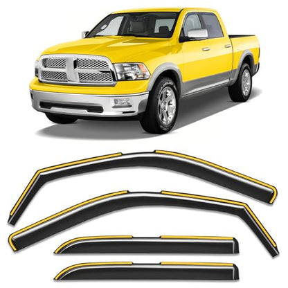 in-Channel Window Rain Guard for Dodge Ram 1500 2009-2018/Ram 2500&3500 Crew Cab 2010-2026 Rain Guards Side Window Visors Low Profile Vent Visor Window Deflectors Vent Shades Truck Accessories - size: 2009-2018 Ram 1500 Crew Cab