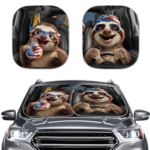 4th of July Sloth Car Windshield Sun Shade Foldable 2-Piece Car Windshield Sunshades Window Shades Cover Sun Visor Shield for Most Sedan Truck SUV Auto Interior Protector - color: Independence Day Sloth