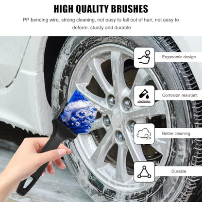 Car Carpet Cleaning Brush, 8.5-Inch Tire Cleaner Scrub Brushes with Stiff Bristles, Wheel Hub Scrub Brush Exterior Washing Supplies for Sedan SUV Truck, Car Accessories (Blue) - color: Blue