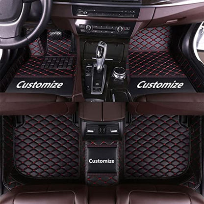 Custom Making Car Floor Mats for 90% Car Model Luxury Leather All Weather Waterproof Anti-Skid Full Coverage Liners (Black red) - color: black red