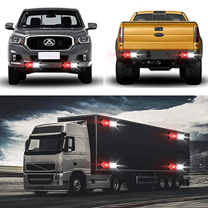 12-24V 20-LED Super Bright Emergency Strobe Warning Caution Hazard Construction Waterproof Flashing Strobe LED Light Bar Surface Mount for Car Truck SUV Van (Red White) - color: Red&White