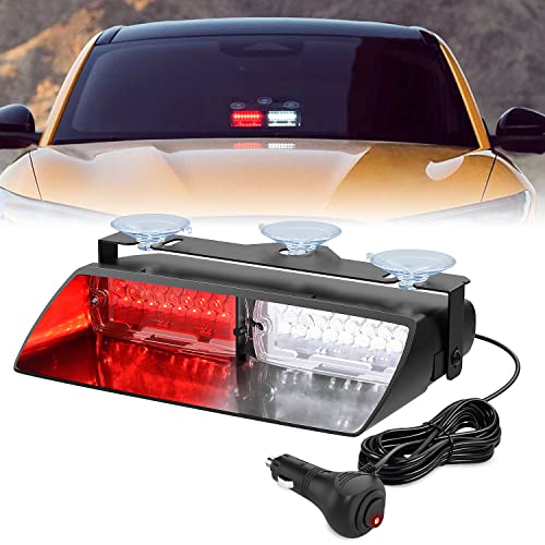 Nilight Red and White Emergency Strobe Lights Windshield Hazard Warning Safety Flash with Suction Cups Super Bright LED Light for Police Enforcement Firefighters Vehicle Truck - color: Red and White