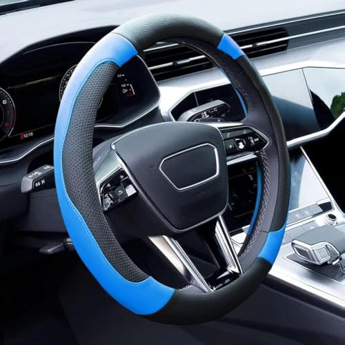 Blue Steering Wheel Cover Microfiber Leather Sporty Car Accessories for Men and Women,Breathable Non-Slip Universal Fit 14 1/2-15 Inch(Black and Blue) - color: Black+Blue