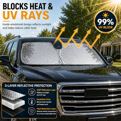 Yukon Windshield Sun Shade, Front Windshield Shade for Sun, Folding Sunshade Windshield Visor for GMC Yukon 1992-2025. - size: GMC Yukon
