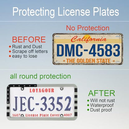 2Pack License Plate Cover and Frames,Clear Front and Rear License Plate Holder Shield,Unbreakable Car Licence Plate Frame Protector fits Any US Plates (Black American Flag Frame) - color: Black American Flag Frame with Clear Cover