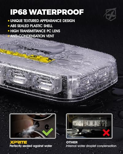 Xprite Upgraded 12" 72LED Rooftop Mini Strobe Lights, Emergency Safety Flashing Beacon Light Bar with Magnetic Base for 12V-24V Construction Vehicles, Trucks, Snow Plow, Postal Car (Mix White/Amber) - color: Mix White/Amber