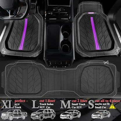 CAR PASS Tire Tread DeepDish Rubber Floor Mats for car Heavy Duty car mats All Weather, Universal XL~M Trim to Fit for Truck SUV Vehicle Automotive, Waterproof car mats 3 Piece (Purple Black) - color: Purple Black
