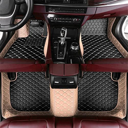 Add Personal Touch to Your Vehicle with IMEISH Customizable Logo Text Car Mats for 99% of vehiclesPads Protection Non-Slip Leather Floor Liners (Beige and Black Beige) - color: Beige and Black Beige