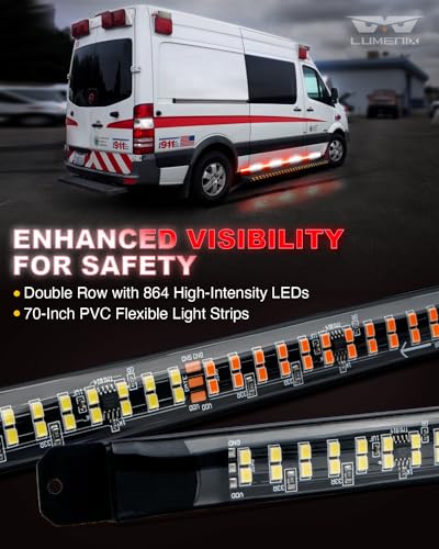 LUMENIX 2PCS 70 Inch Emergency Strobe Lights Strip LED Running Board Flexible Lights Bar Flashing Warning Hazard Safety Side Light for First Responder Vehicles Trucks Pickups Firefighter- White Red - color: White Red