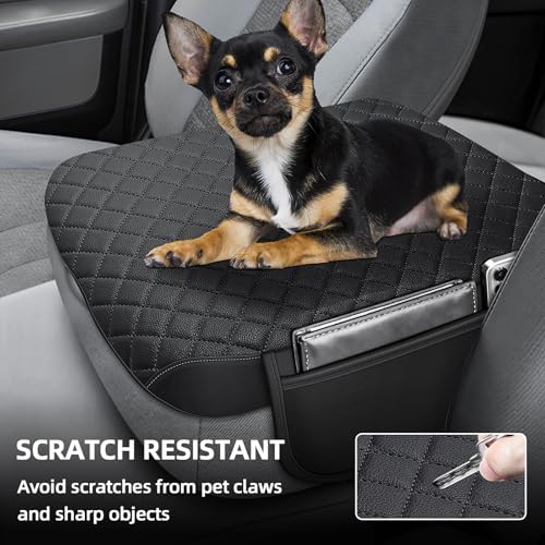 Center Console Cover Fit for 2002-2012 Ram 1500 2500 3500 Jump Seat Console, Comfortable Armrest Protector, Middle Console Cover, Car Arm Rest Cushion with 2 Side Pockets - style: B: Jump Seat Console 2002-2012 Ram Black Leather（with 2 Side Pockets）