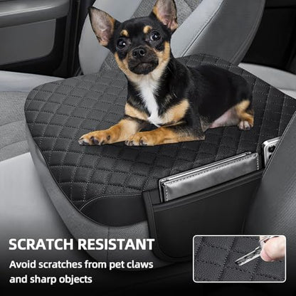Center Console Cover Fit for 2002-2012 Ram 1500 2500 3500 Jump Seat Console, Comfortable Armrest Protector, Middle Console Cover, Car Arm Rest Cushion with 2 Side Pockets - style: B: Jump Seat Console 2002-2012 Ram Black Leather（with 2 Side Pockets）