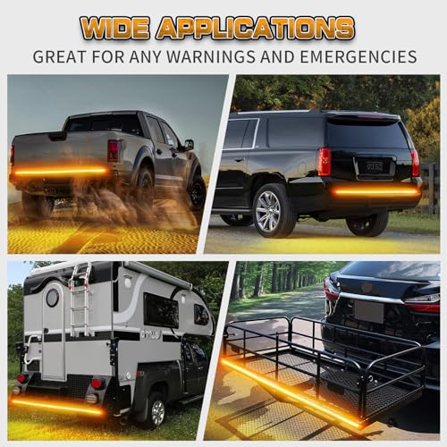 XRIDONSEN 60 inch Truck Tailgate Amber Strobe Lights Strip 360 LED Tail Emergency Light Bar Flashing Warning Hazard Safety Rear Window Lights for Tow Plow Trucks Construction Vehicles Pickup Trailer - color: Amber/Yellow