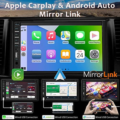 Naifay Double Din Car Stereo with Dash Cam | 7INCH Touchscreen Car Radio Receivers Support with Apple Carplay & Android Auto, Bluetooth, Backup Camera, Mirror Link, Voice Control, SWC, FM/USB/TF/AUX - color: with Carplay&Android auto + Dash Cam