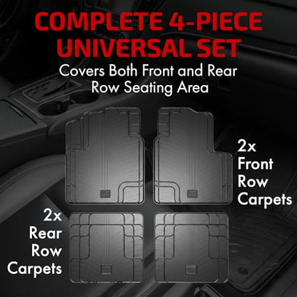 Gledring USA Universal Floor Mats for Cars, Trucks, & SUVs - Trim-to-Fit All Weather Rubber Car Floor Mat - Full Set Front & Rear Car Mats with Non-Slip Grip - Easy to Clean (4-Pieces)