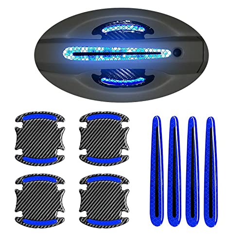 Car Door Handle Protector Reflective Sticker Universal Auto Carbon Fiber Door Handle Anti Scratch Cover Guard 8PCS Blue - color: Blue