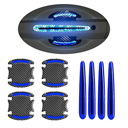 Car Door Handle Protector Reflective Sticker Universal Auto Carbon Fiber Door Handle Anti Scratch Cover Guard 8PCS Blue - color: Blue